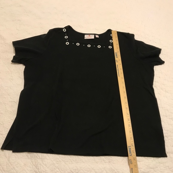 QF square neck black top embellished with white grommets & rhinestones (XL) - Picture 7 of 11